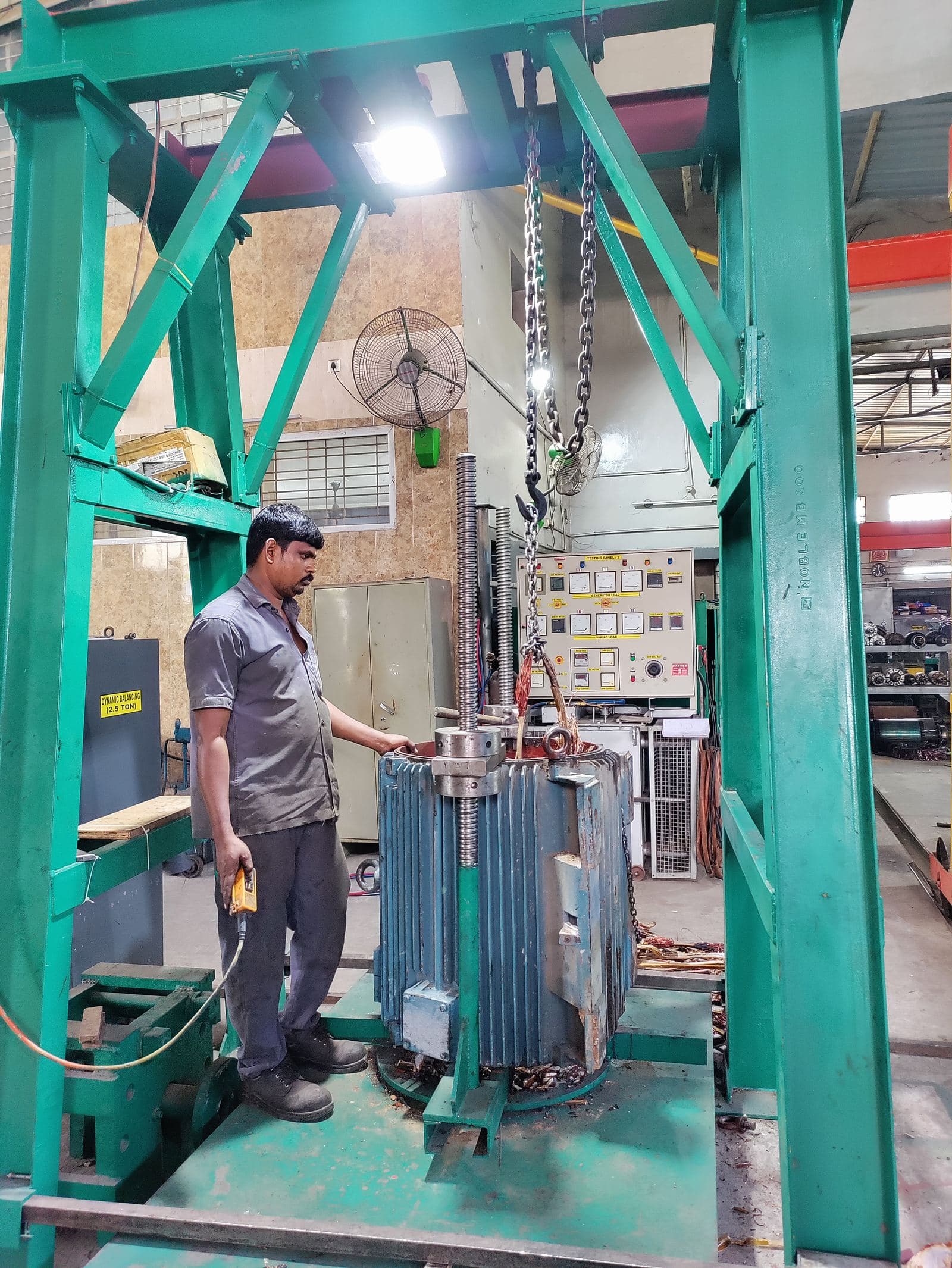 A rotor shaft being machined on one of our lathes
